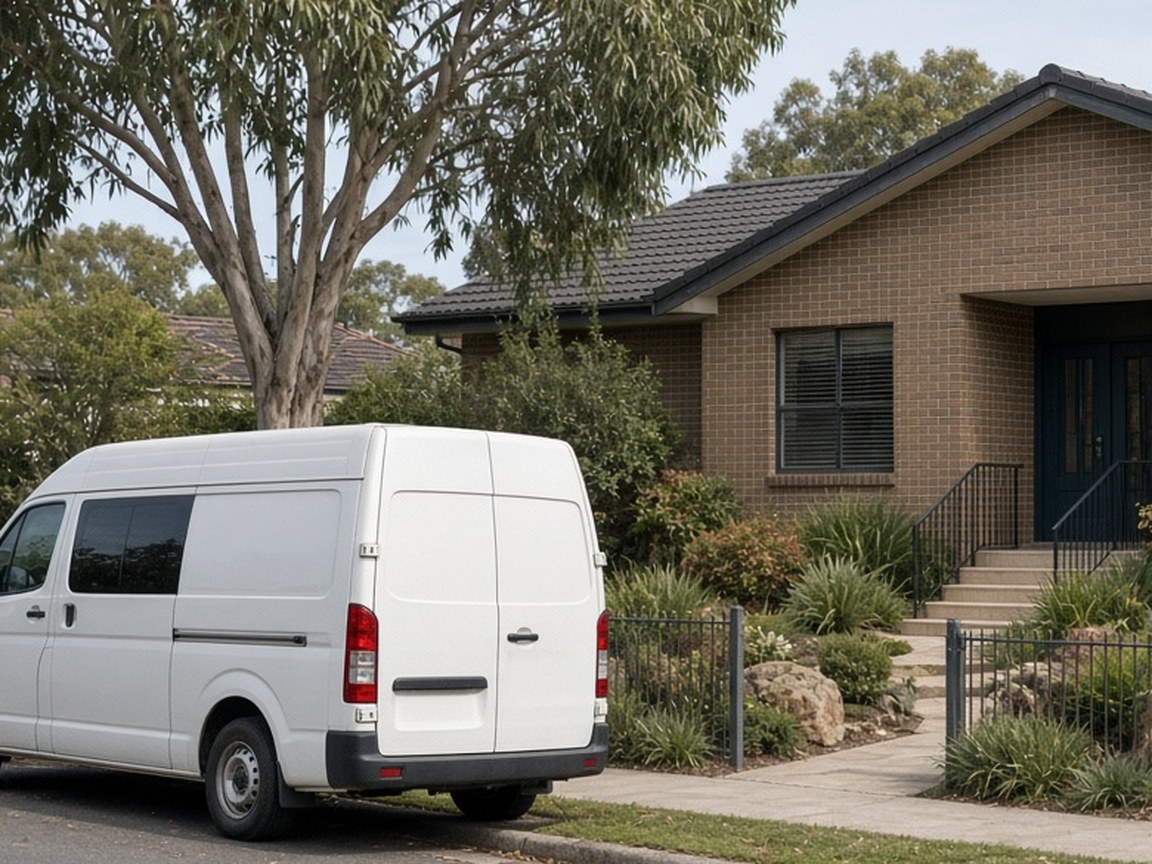 Home services van on a suburban street